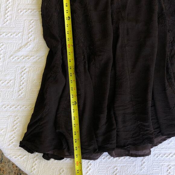 Coldwater Creek Brown Embroidered A-Line Midi Skirt M Flowy Fairycore Hippie Y2K - Picture 11 of 12